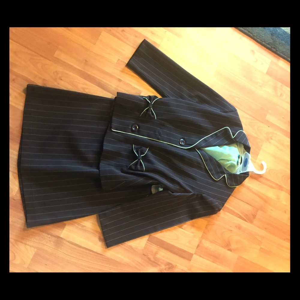 My Michele brown with green pinstripe skirt suit